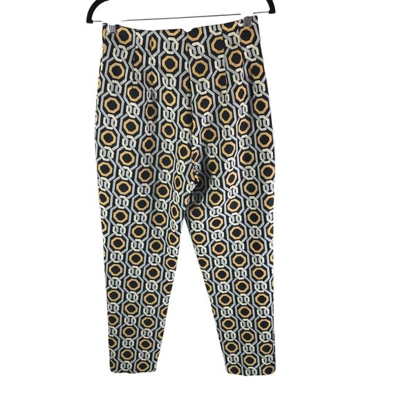 Zara Womens Geometric Print Tapered Pants Pockets Black Gray Yellow M - Picture 3 of 5